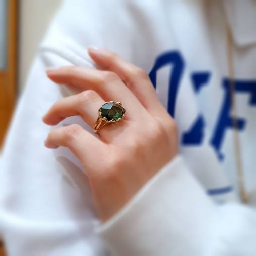 Yeşil Topaz Taşlı 14k Altın Yüzük - 3