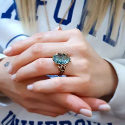 Yeşil Topaz Taşlı Yüzük 14k Altın - 3
