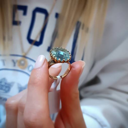 Yeşil Topaz Taşlı Yüzük 14k Altın - 5