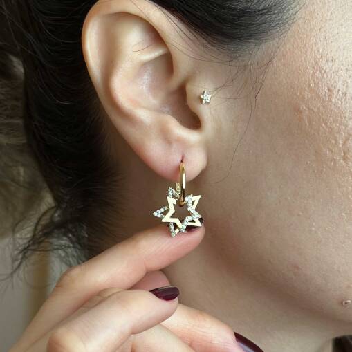 14 Ayar Altın Taşlı Yıldız Küpe – Modern Şıklık - 2