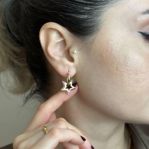 14 Ayar Altın Taşlı Yıldız Küpe – Modern Şıklık - 5