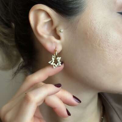 14 Ayar Altın Taşlı Yıldız Küpe – Modern Şıklık - ENGİNGOLD ROZ