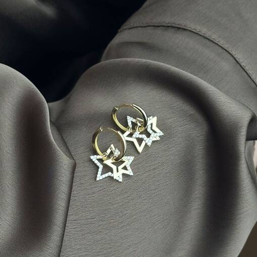 14 Ayar Altın Taşlı Yıldız Küpe – Modern Şıklık - 3