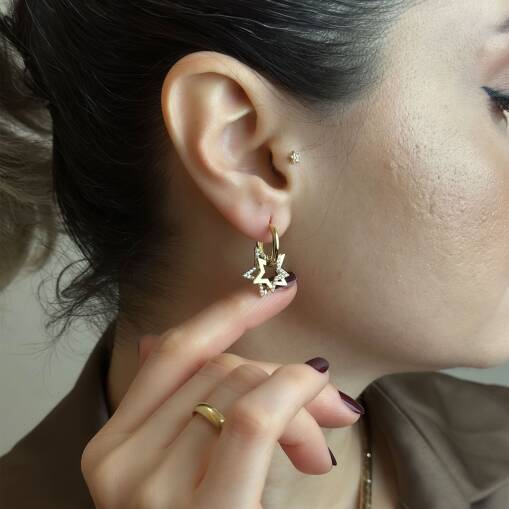 14 Ayar Altın Taşlı Yıldız Küpe – Modern Şıklık - 6