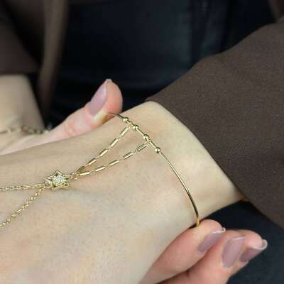 Yıldız Şahmeran Takı – 14 Ayar Altın Taşlı Ayarlanabilir Bileklik - 4