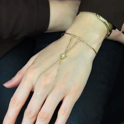 Yıldız Şahmeran Takı – 14 Ayar Altın Taşlı Ayarlanabilir Bileklik - 5