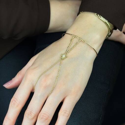 Yıldız Şahmeran Takı – 14 Ayar Altın Taşlı Ayarlanabilir Bileklik - 5