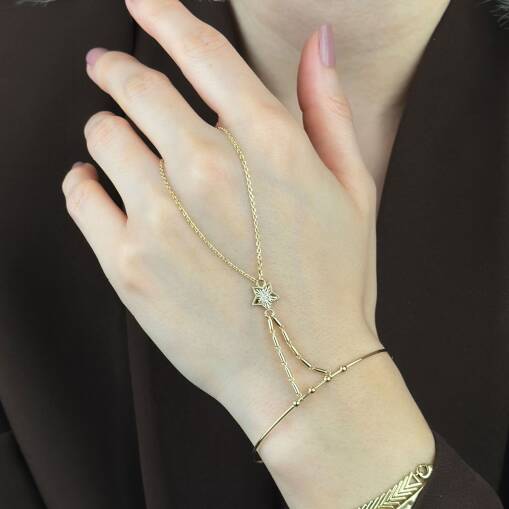 Yıldız Şahmeran Takı – 14 Ayar Altın Taşlı Ayarlanabilir Bileklik - 1